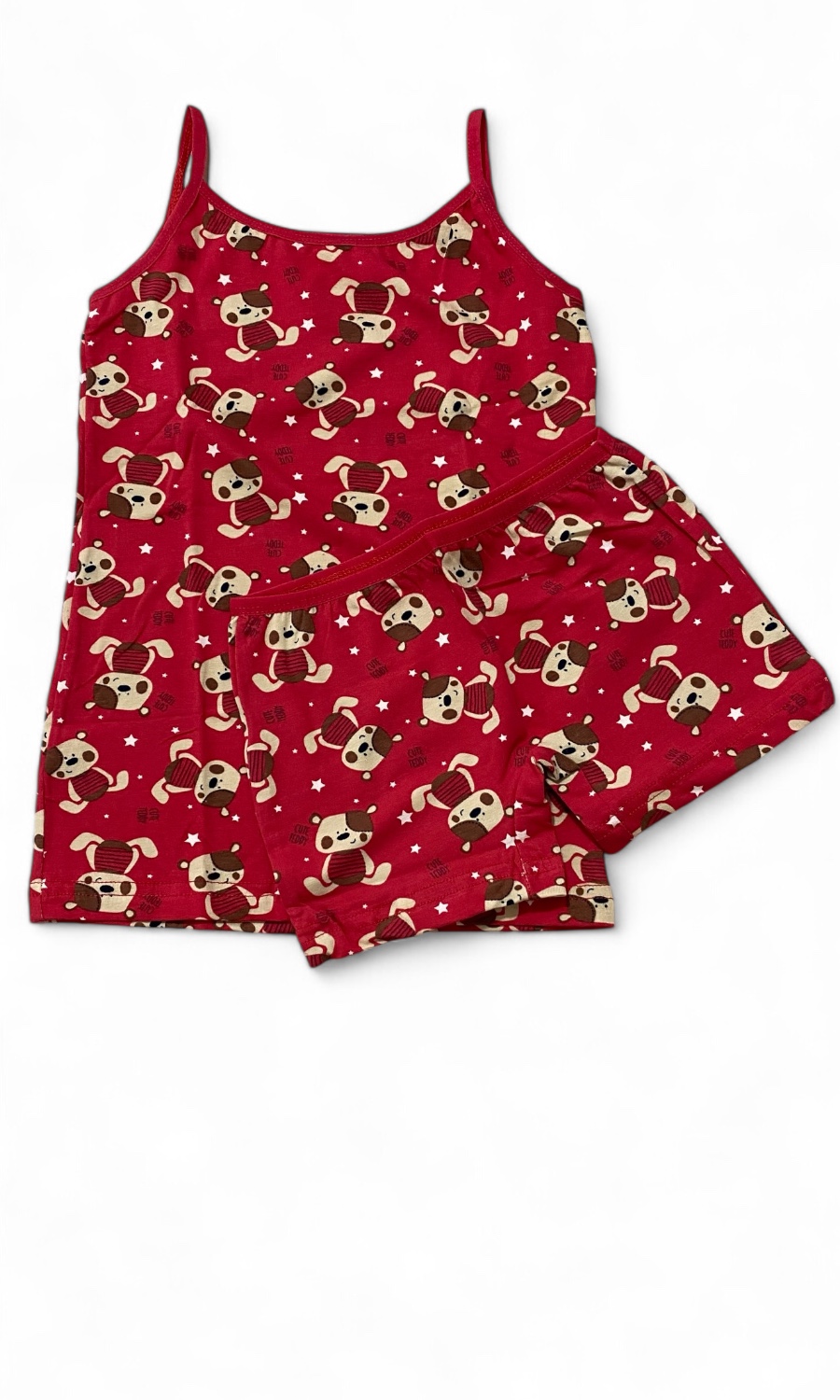 KIRMIZI AYICIK DESENLİ KIZ ÇOCUK ATLET BOXER TAKIM